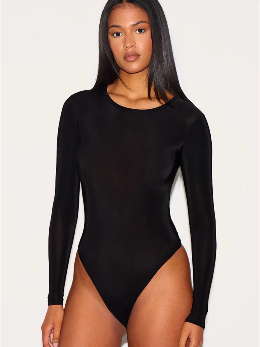 PrettyLittleThing Black Long Sleeve Scoop Neck Bodysuit